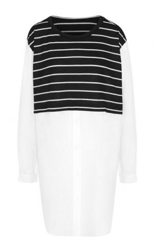 Удлиненная хлопковая блуза с шерстяной вставкой Yohji Yamamoto. Цвет: белый