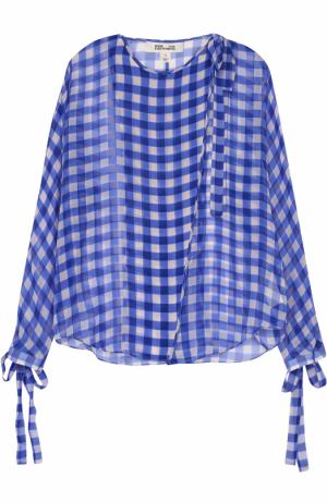 Полупрозрачная шелковая блуза с декоративной отделкой Diane Von Furstenberg. Цвет: голубой