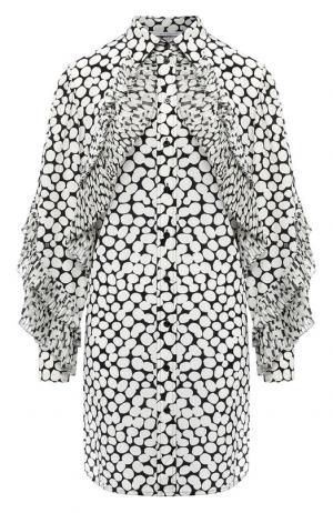 Шелковое платье с оборками и принтом Givenchy. Цвет: черно-белый