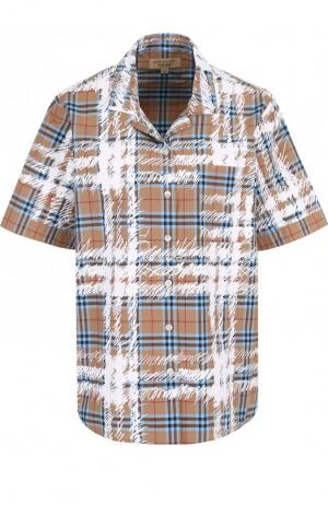 Хлопковая блуза свободного кроя с коротким рукавом Burberry. Цвет: бежевый