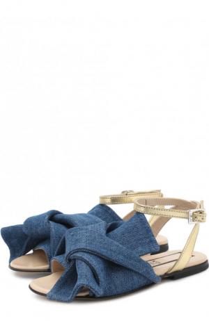 Текстильные сандалии с кожаным ремешком и бантом No. 21. Цвет: синий
