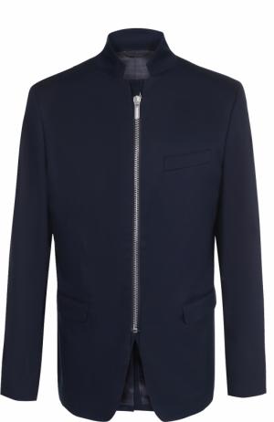 Хлопковый приталенный пиджак на молнии с воротником-стойкой Dirk Bikkembergs. Цвет: темно-синий