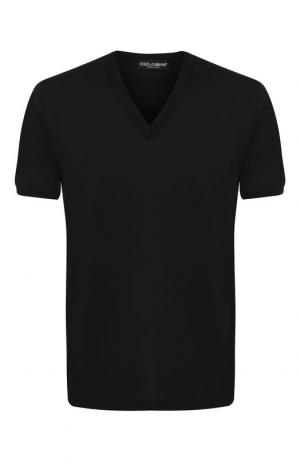 Хлопковая футболка с V-образным вырезом Dolce & Gabbana. Цвет: черный