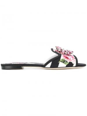 Декорированные сандалии в полоску Dolce & Gabbana. Цвет: чёрный