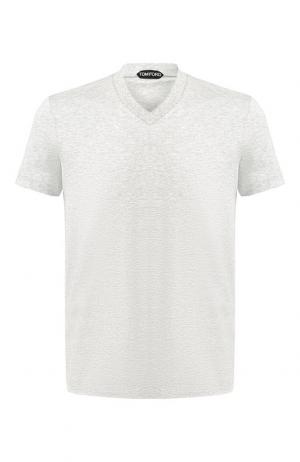 Хлопковая футболка с V-образным вырезом Tom Ford. Цвет: серый