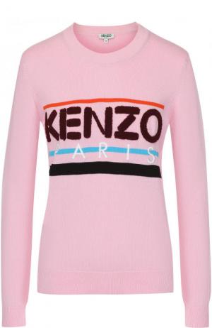 Однотонный хлопковый свитшот с логотипом бренда Kenzo. Цвет: розовый