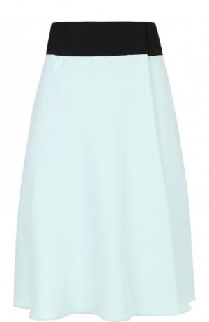 Шелковая мини-юбка с контрастным поясом Giorgio Armani. Цвет: голубой