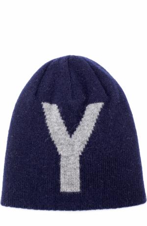 Шерстяная вязаная шапка с принтом Yohji Yamamoto. Цвет: синий