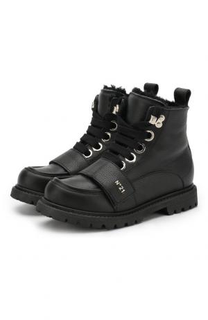 Кожаные ботинки с внутренней меховой отделкой No. 21. Цвет: черный