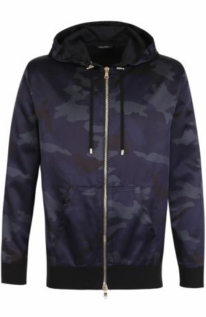 Куртка из смеси хлопка и вискозы с камуфляжным принтом Balmain. Цвет: темно-синий