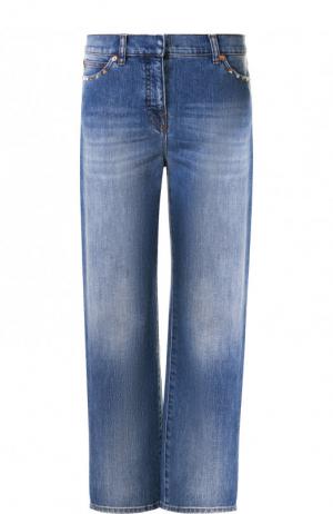 Укороченные джинсы прямого кроя с потертостями Valentino. Цвет: голубой