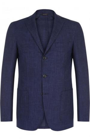 Однобортный пиджак из смеси шерсти и шелка со льном Loro Piana. Цвет: темно-синий