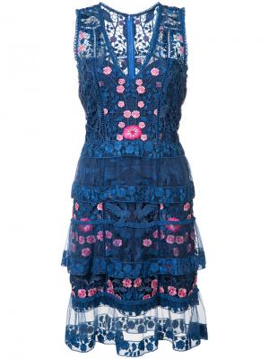 Платье с цветочным узором Marchesa Notte. Цвет: синий