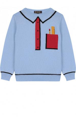 Кашемировый пуловер с контрастный принтом Loro Piana. Цвет: голубой