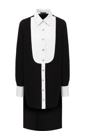 Удлиненная хлопковая блуза с контрастной отделкой Balmain. Цвет: черно-белый