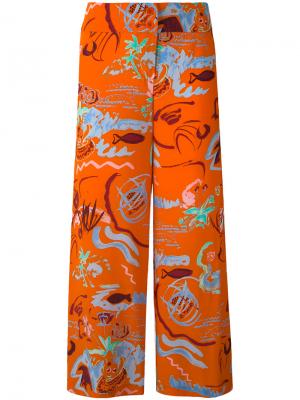 Укороченные брюки с вышивкой Aspesi. Цвет: жёлтый и оранжевый