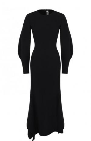 Однотонное приталенное платье-миди с длинным рукавом Victoria Beckham. Цвет: синий