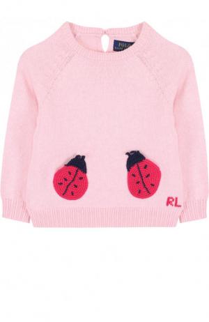 Хлопковый пуловер с аппликациями Polo Ralph Lauren. Цвет: розовый