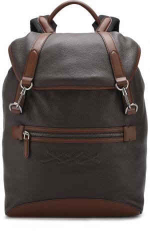Кожаный рюкзак с внешним карманом на молнии Zegna Couture. Цвет: коричневый