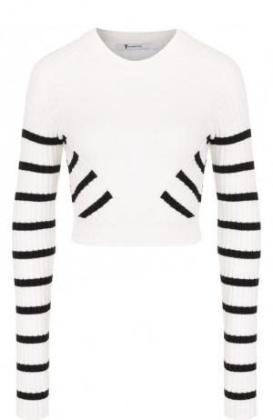 Укороченный вязаный пуловер из хлопка T by Alexander Wang. Цвет: черно-белый
