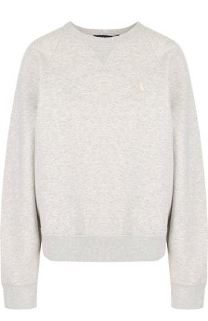 Однотонный хлопковый пуловер с круглым вырезом Polo Ralph Lauren. Цвет: серый