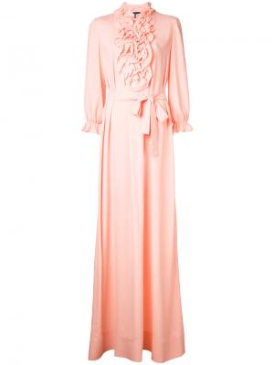Длинное платье с отделкой оборками Boutique Moschino. Цвет: розовый и фиолетовый