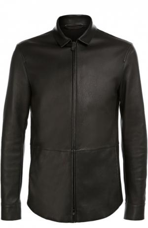 Кожаная куртка с отложным воротником Giorgio Armani. Цвет: черный