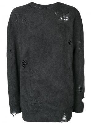 Удлиненный ребристый трикотажный свитер с эффектом потертости Diesel. Цвет: серый