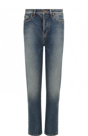 Укороченные джинсы прямого кроя с потертостями Saint Laurent. Цвет: синий