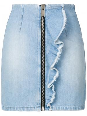 Джинсовая юбка мини с оборками MSGM. Цвет: синий