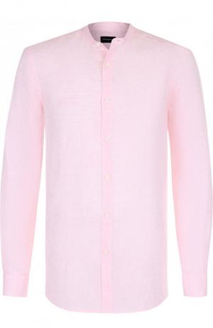 Льняная рубашка с воротником мандарин Ermenegildo Zegna. Цвет: розовый