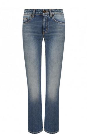 Укороченные джинсы с потертостями Saint Laurent. Цвет: синий