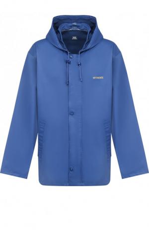 Хлопковая куртка с капюшоном и логотипом бренда Vetements. Цвет: голубой