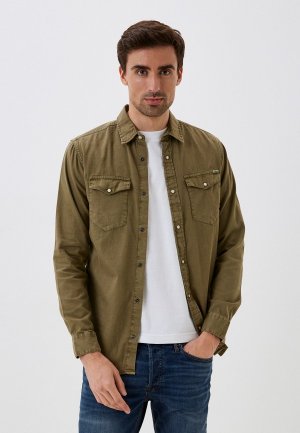 Рубашка джинсовая Jack & Jones. Цвет: хаки