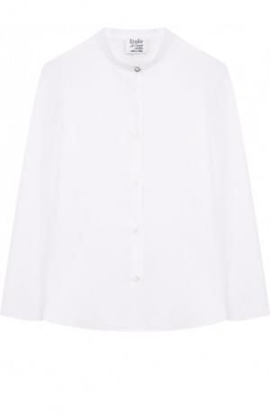 Хлопковая блуза с воротником-стойкой Aletta. Цвет: белый