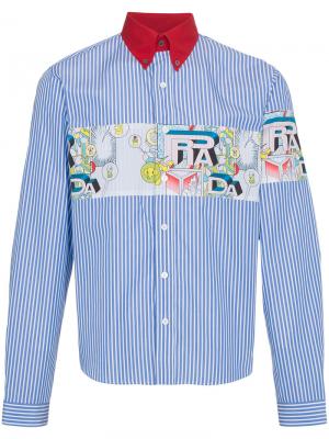 Рубашка с полосатым узором и комическим принтом Prada. Цвет: синий