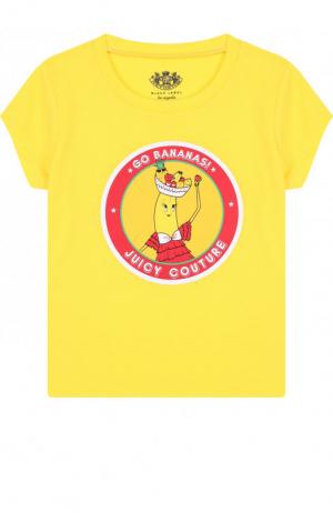 Хлопковая футболка с принтом Juicy Couture. Цвет: желтый