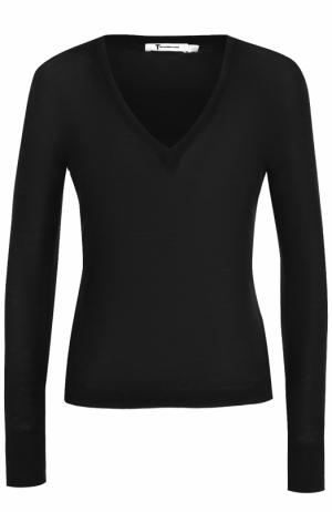 Шерстяной облегающий пуловер с V-образным вырезом T by Alexander Wang. Цвет: черный