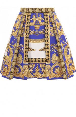 Мини-юбка из смеси хлопка и шелка в складку Versace. Цвет: разноцветный