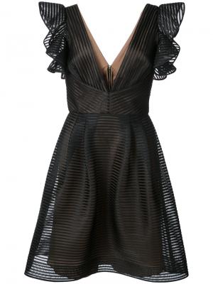 Платье мини с оборками Marchesa Notte. Цвет: чёрный