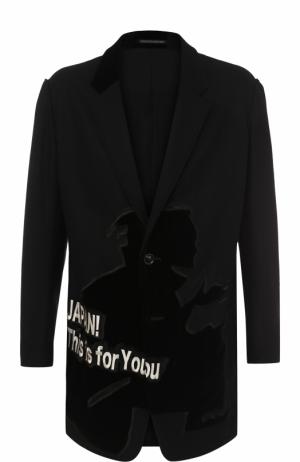 Удлиненный пиджак из смеси шерсти и хлопка с аппликацией Yohji Yamamoto. Цвет: черный
