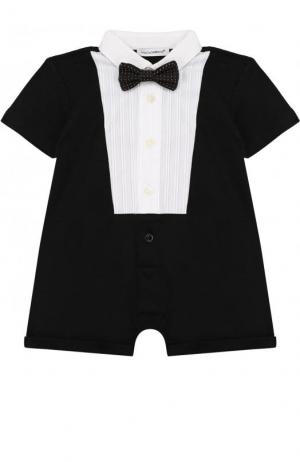 Хлопковый песочник с галстуком-бабочкой Dolce & Gabbana. Цвет: черный