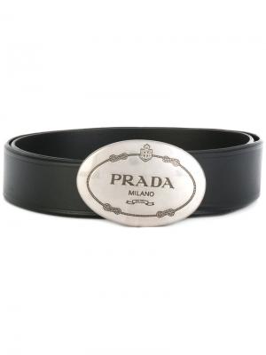 Ремень с бляшкой-логотипом Prada. Цвет: чёрный