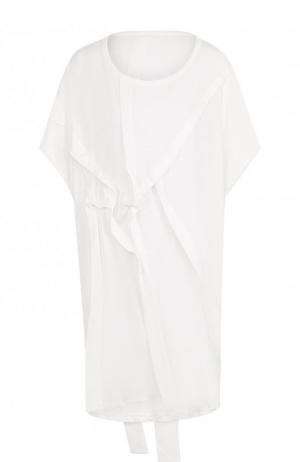 Удлиненная хлопковая футболка асимметричного кроя Yohji Yamamoto. Цвет: белый