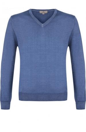 Пуловер тонкой вязки из смеси шерсти и шелка Canali. Цвет: голубой