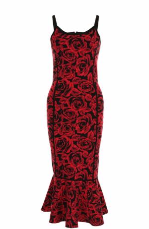 Вязаное платье с цветочным принтом и юбкой годе Michael Kors Collection. Цвет: красный