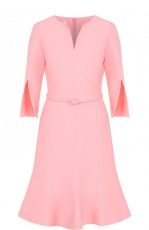 Однотонное шерстяное мини-платье с поясом Oscar de la Renta. Цвет: розовый