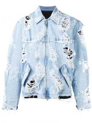 Джинсовая куртка с рваными деталями Unravel Project. Цвет: синий
