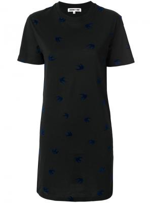 Платье-футболка в ласточки McQ Alexander McQueen. Цвет: чёрный