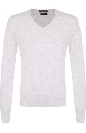 Однотонный хлопковый пуловер Tom Ford. Цвет: светло-серый